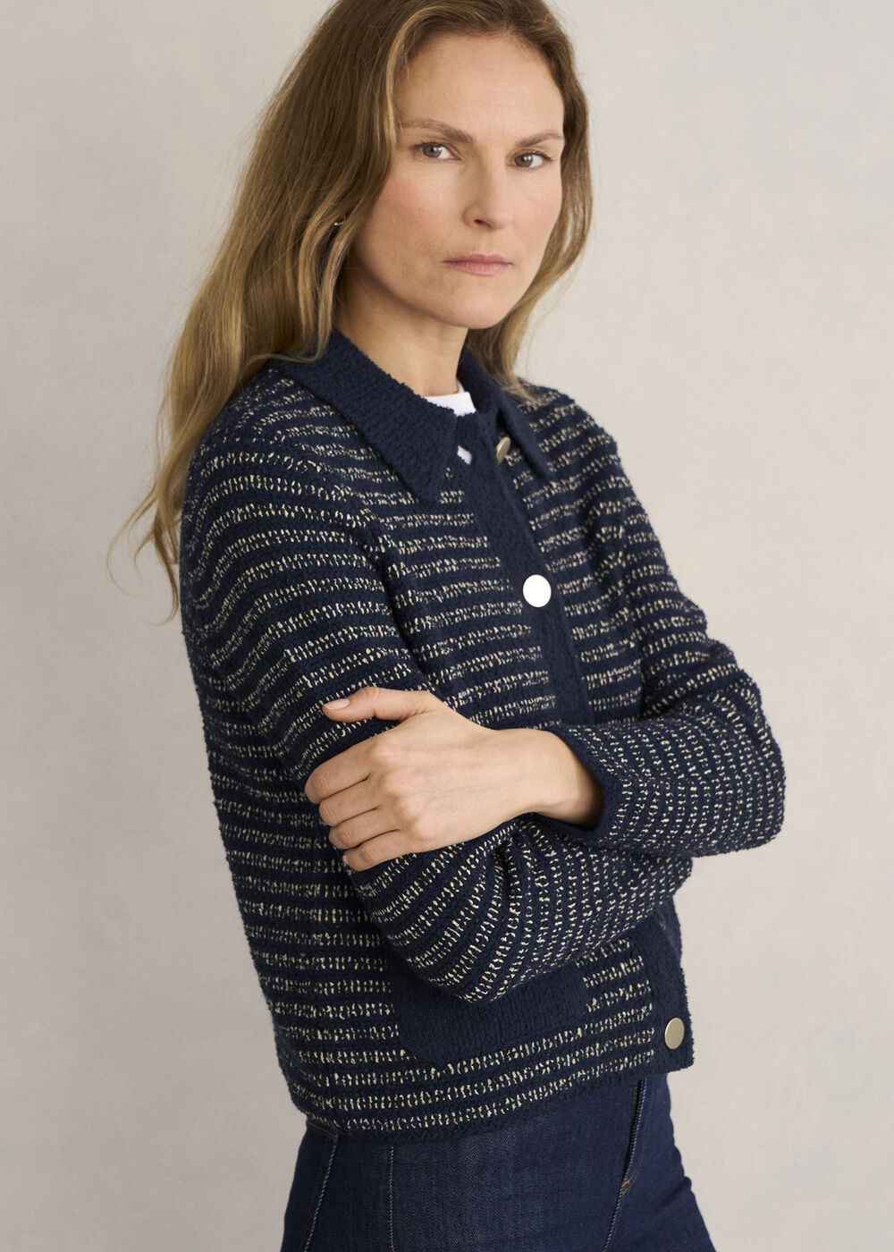 Sasha Knitted Jacket, Navy, hi-res