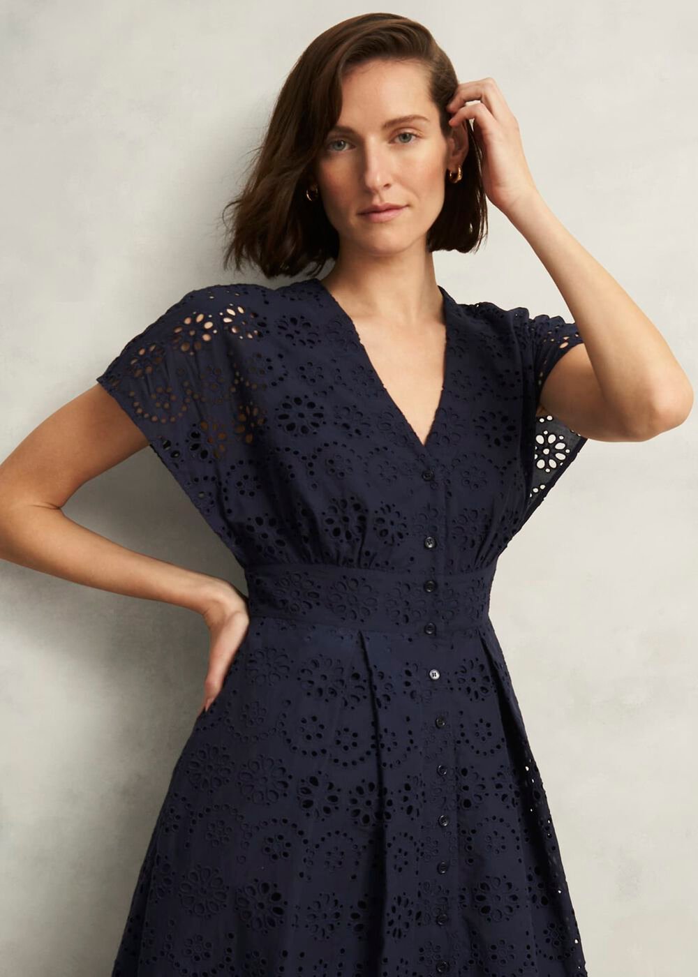 Morrab Cotton Broderie Dress, Midnight Navy, hi-res