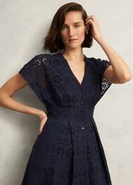 Morrab Cotton Broderie Dress, Midnight Navy, hi-res