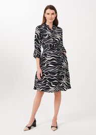 Clarice Printed Shirt Dress, Navy Buttrcream, hi-res