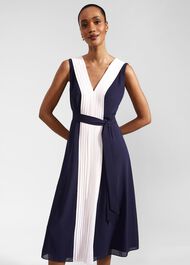 Lila Pleated Midi Dress, Navy Pale Pink, hi-res
