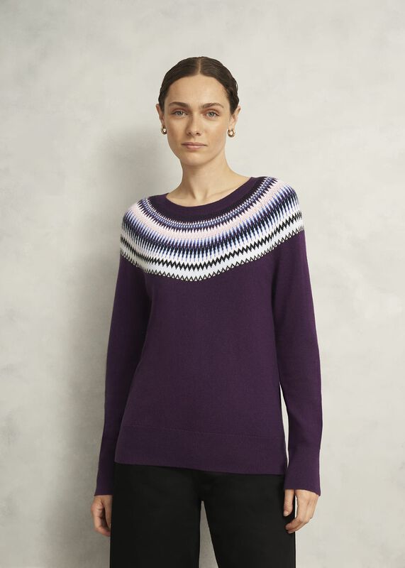 Purple Greta Wool Blend Fairisle Crew Neck Sweater