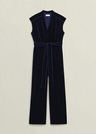 Olive Velvet Jumpsuit, Midnight Navy, hi-res