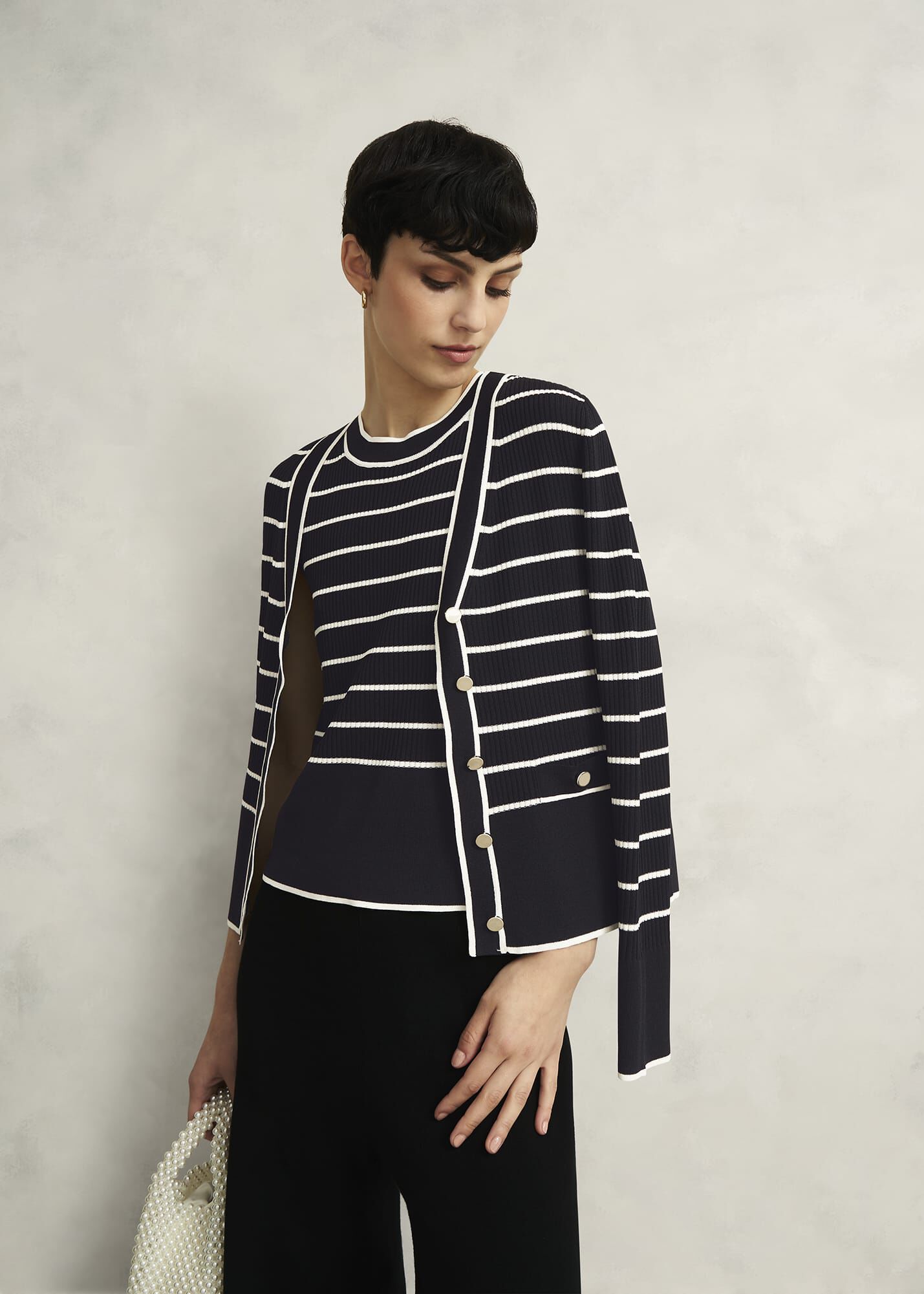 Navy Belmont Striped Knitted V Neck Cardigan | Hobbs US |