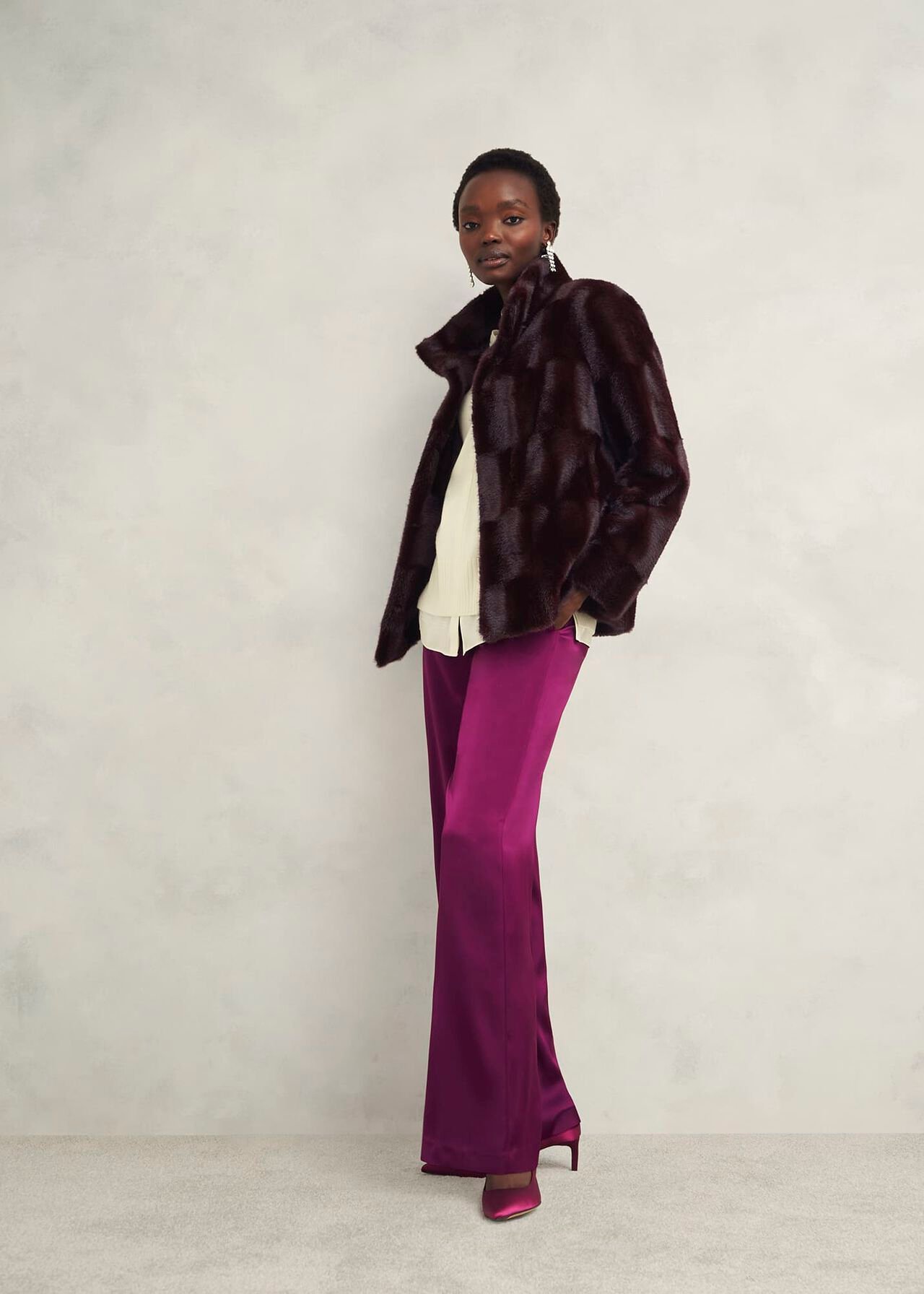 Andrea Faux Fur Coat, Wine, hi-res