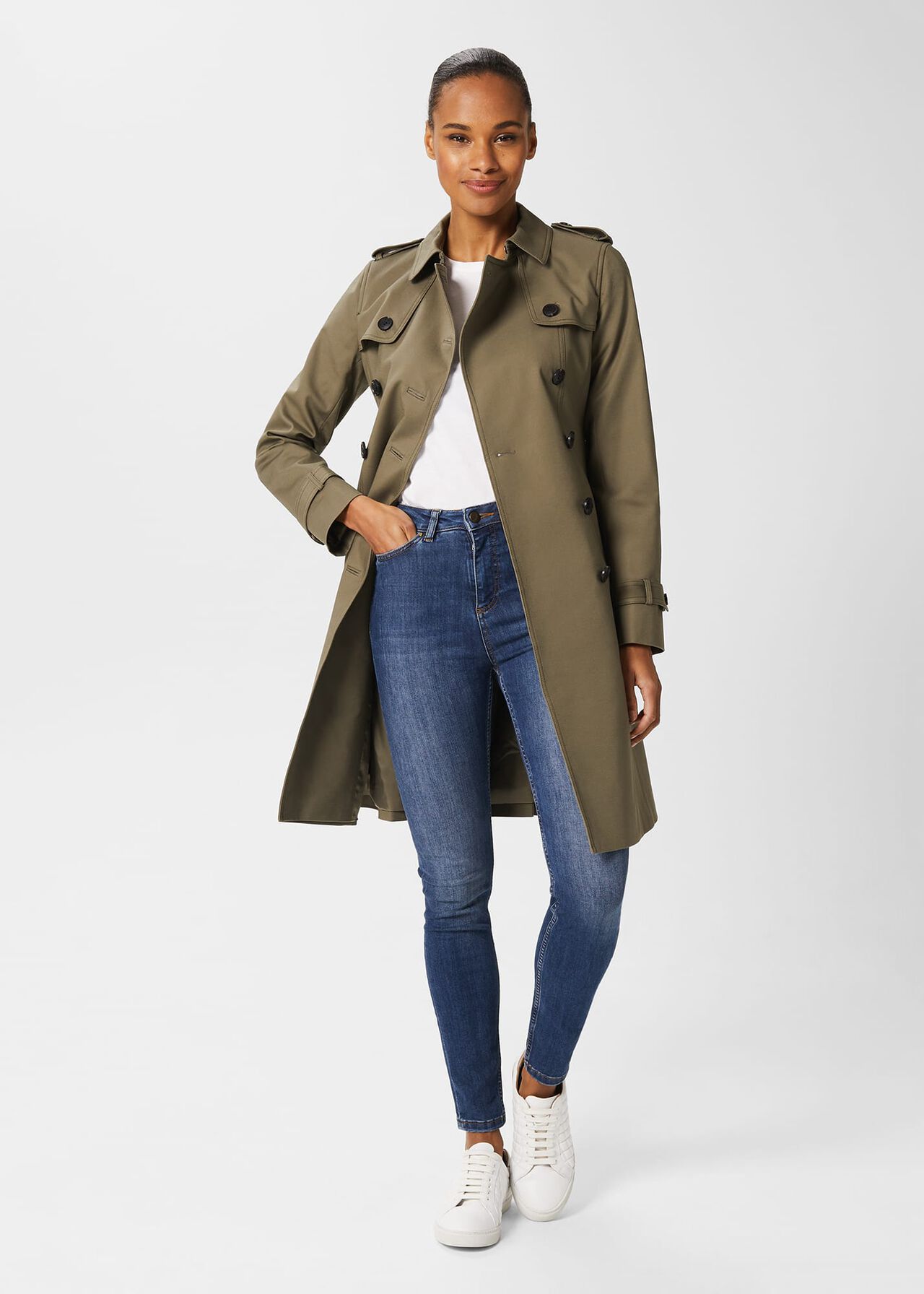 Saskia Water Resistant Trench Coat, Olive Green, hi-res