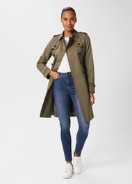 Saskia Water Resistant Trench Coat, Olive Green, hi-res