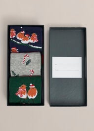 Festive Robin Sock Set, Red Multi, hi-res