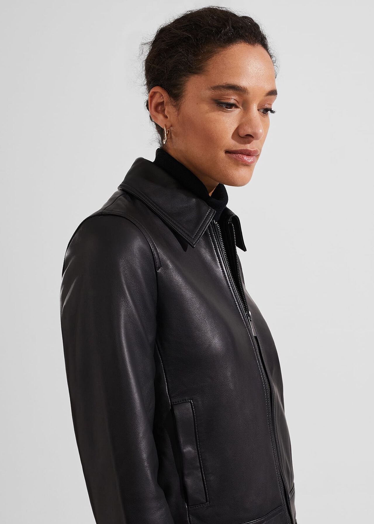 Frederica Leather Jacket, Black, hi-res