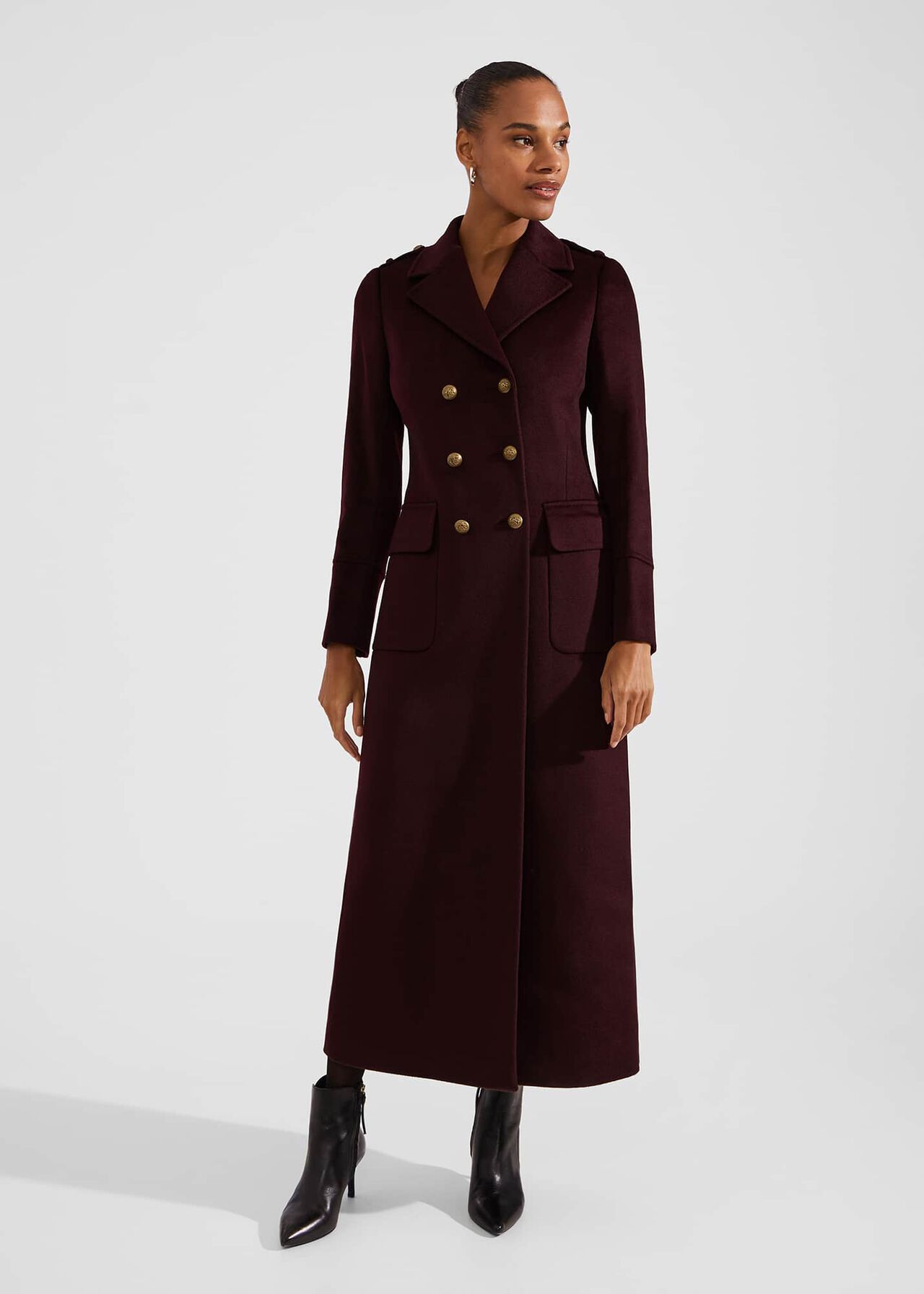 Bianca Maxi Wool Coat, Aubergine, hi-res