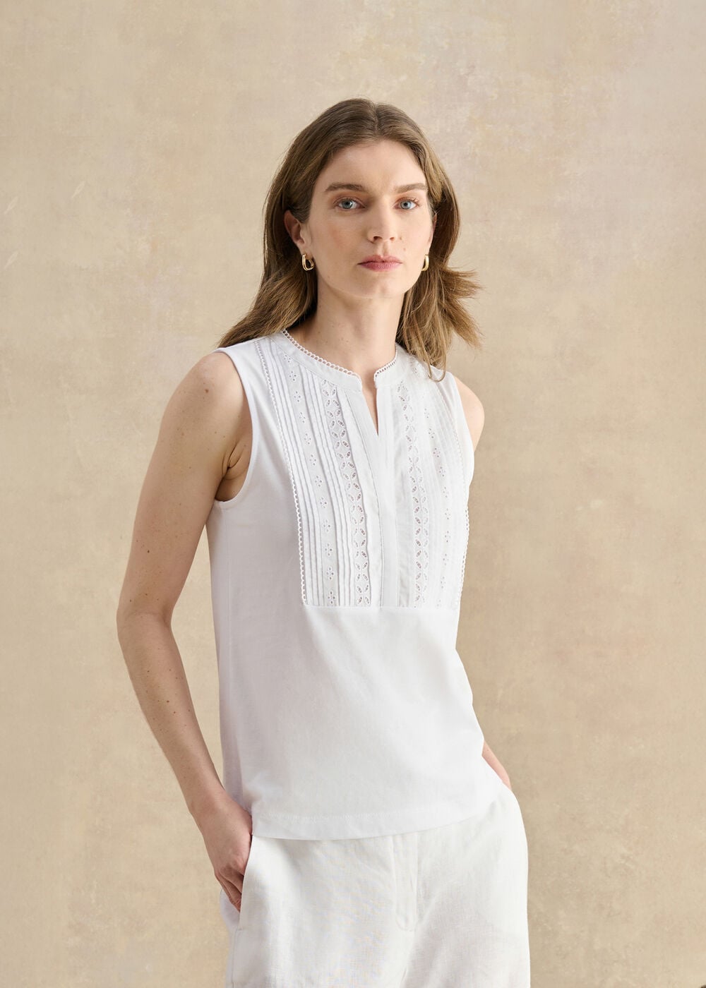 Millie Cotton Sleeveless Broderie Tank