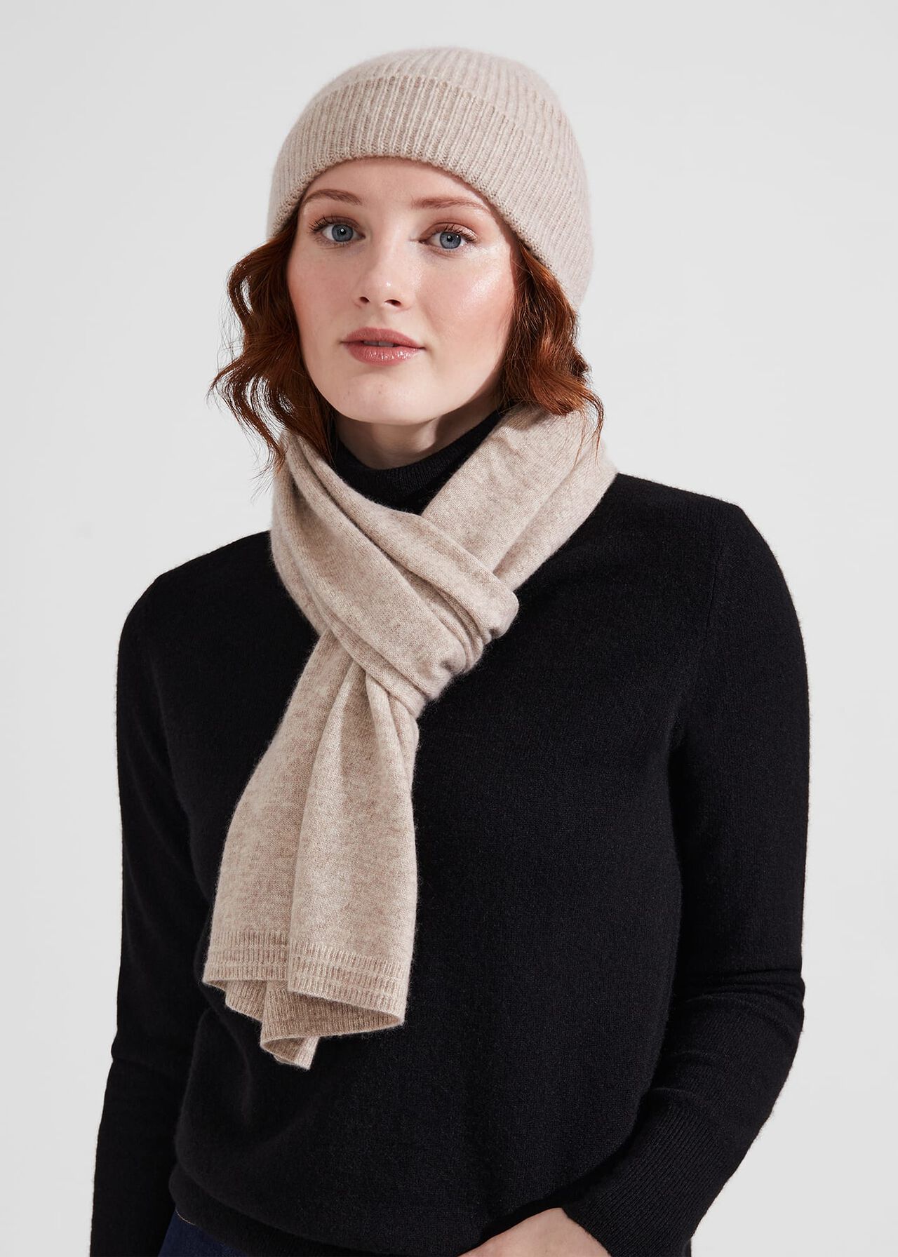 Mabel Cashmere Hat, Oat Marl, hi-res