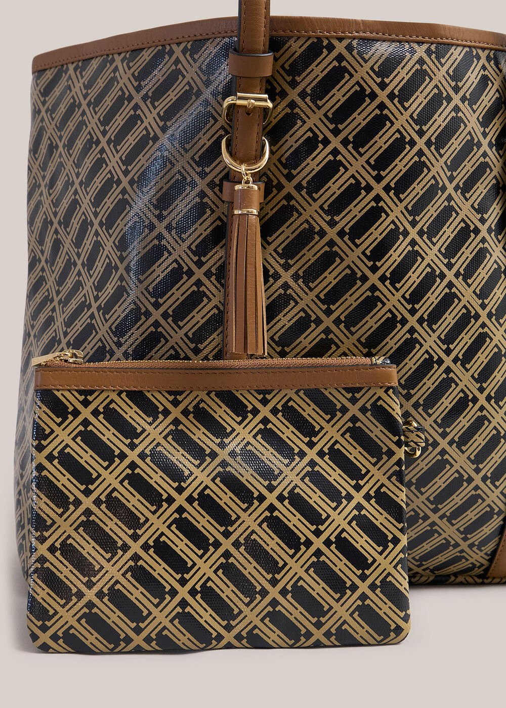 Kyra Leather Canvas Tote, Black Camel, hi-res