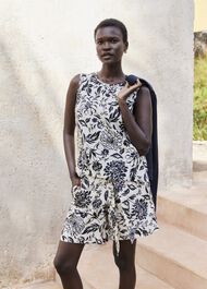 Maura Linen Shorts, Cream Navy, hi-res