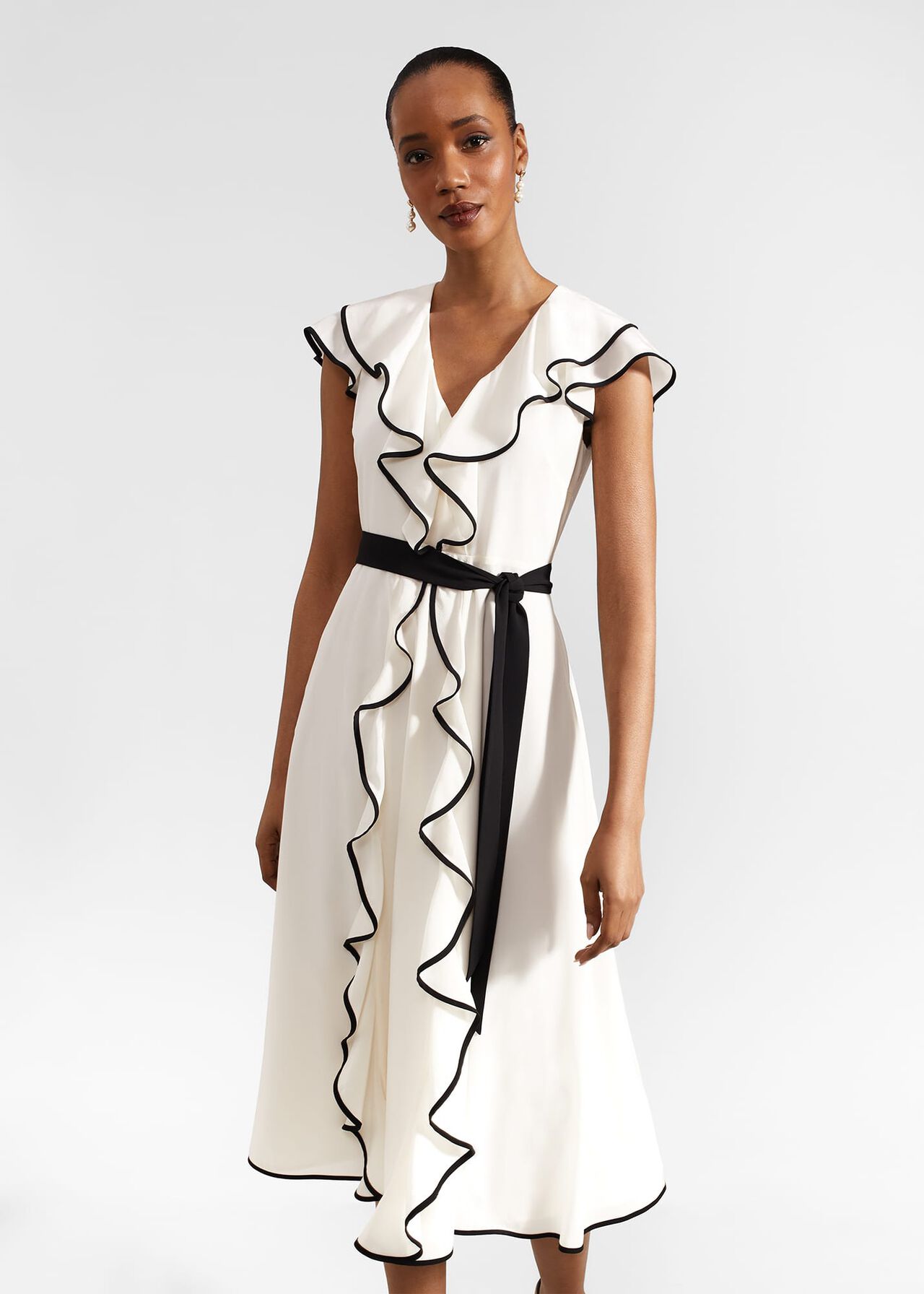 Arwen Silk Dress, Cream Black, hi-res