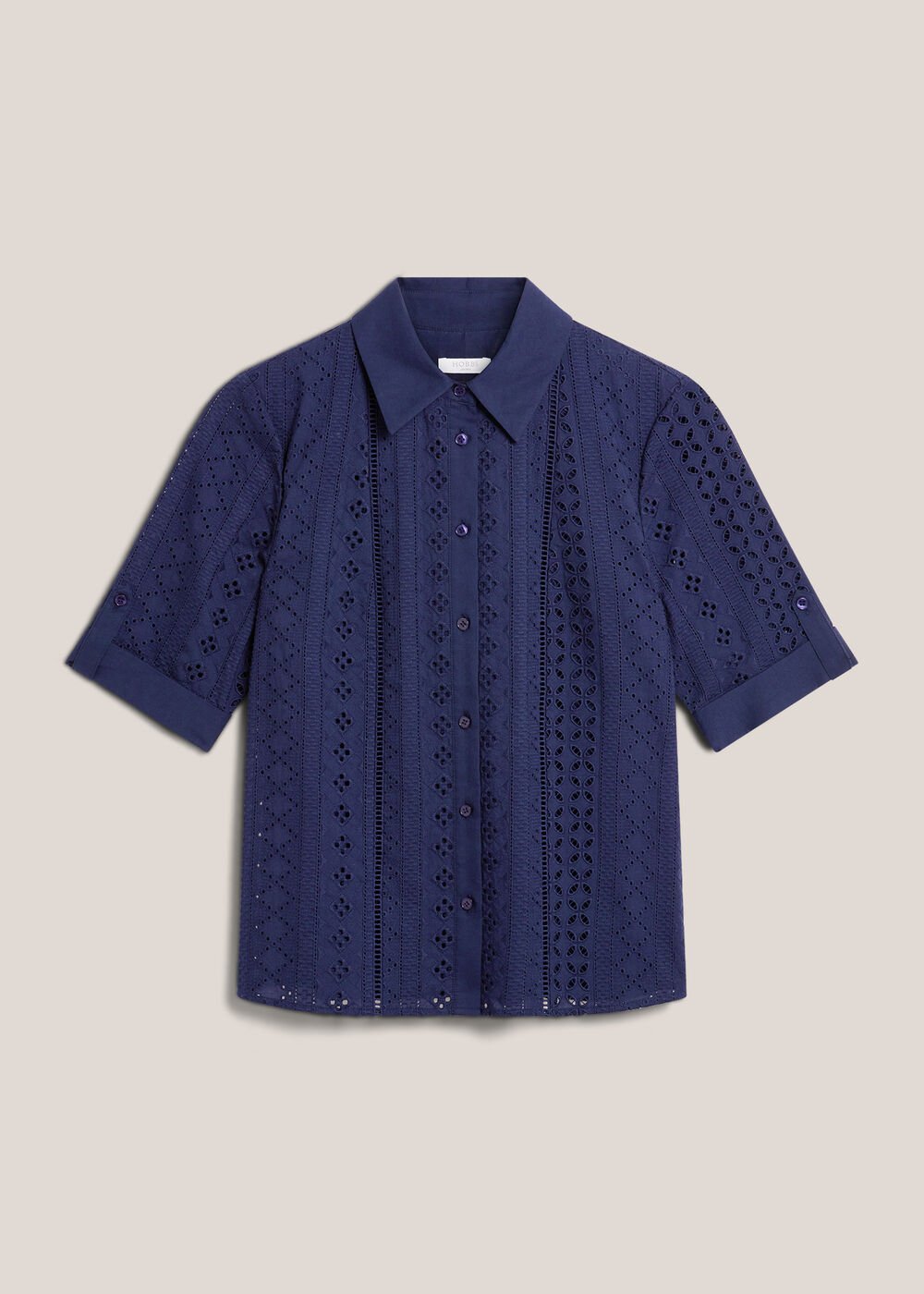 Cristie Broderie Shirt, True Navy, hi-res