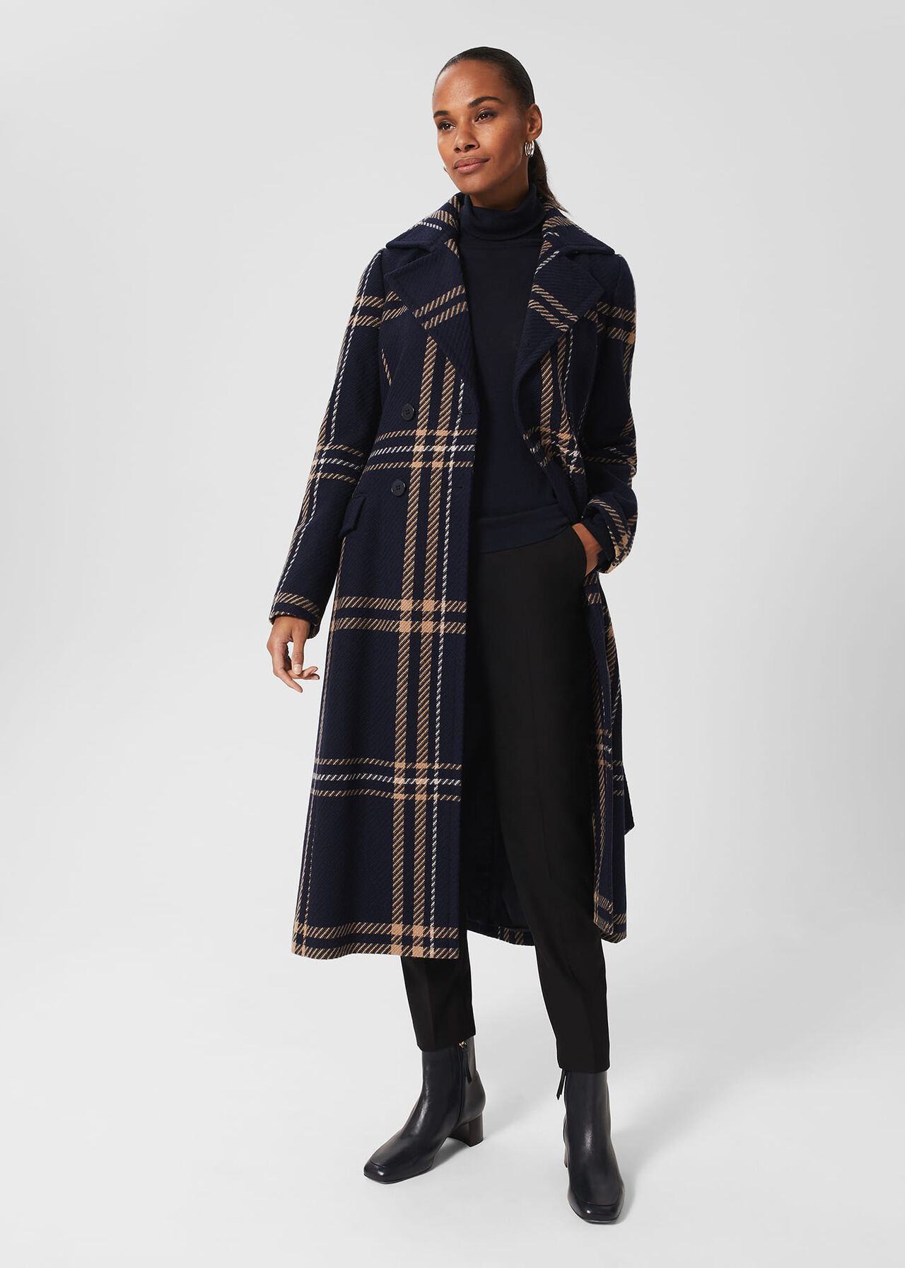 Peggy Belted Coat, Navy Multi, hi-res