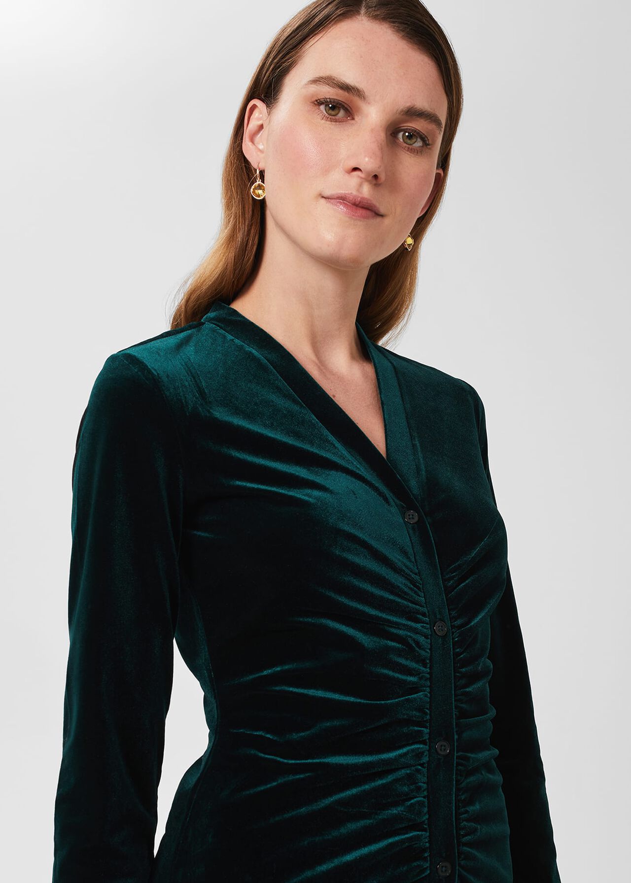 Hatty Velvet Dress, Dark Green, hi-res