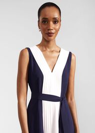 Lila Pleated Midi Dress, Navy Pale Pink, hi-res