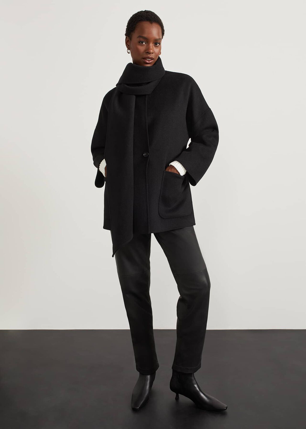 Hadley Scarf Coat, Black, hi-res