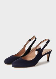 Emma Suede Stiletto Slingback Court Shoes, Navy, hi-res