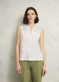 Suzanna Cotton Broderie Top, Hobbs White, hi-res