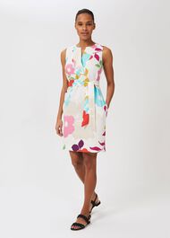 Daria Linen Floral Shift Dress, White Multi, hi-res