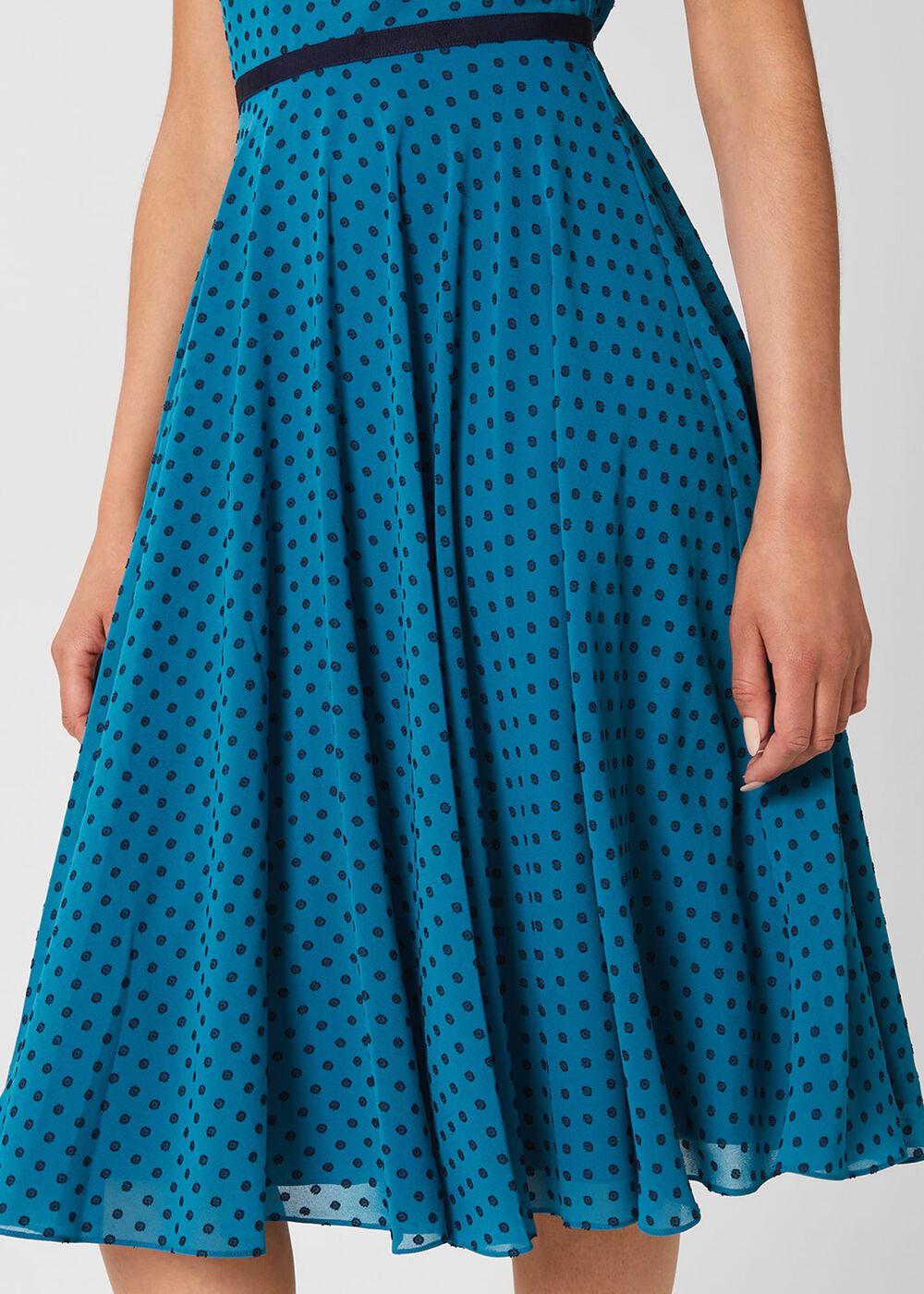 Della Spot Fit And Flare Dress, Jade Blue Navy, hi-res