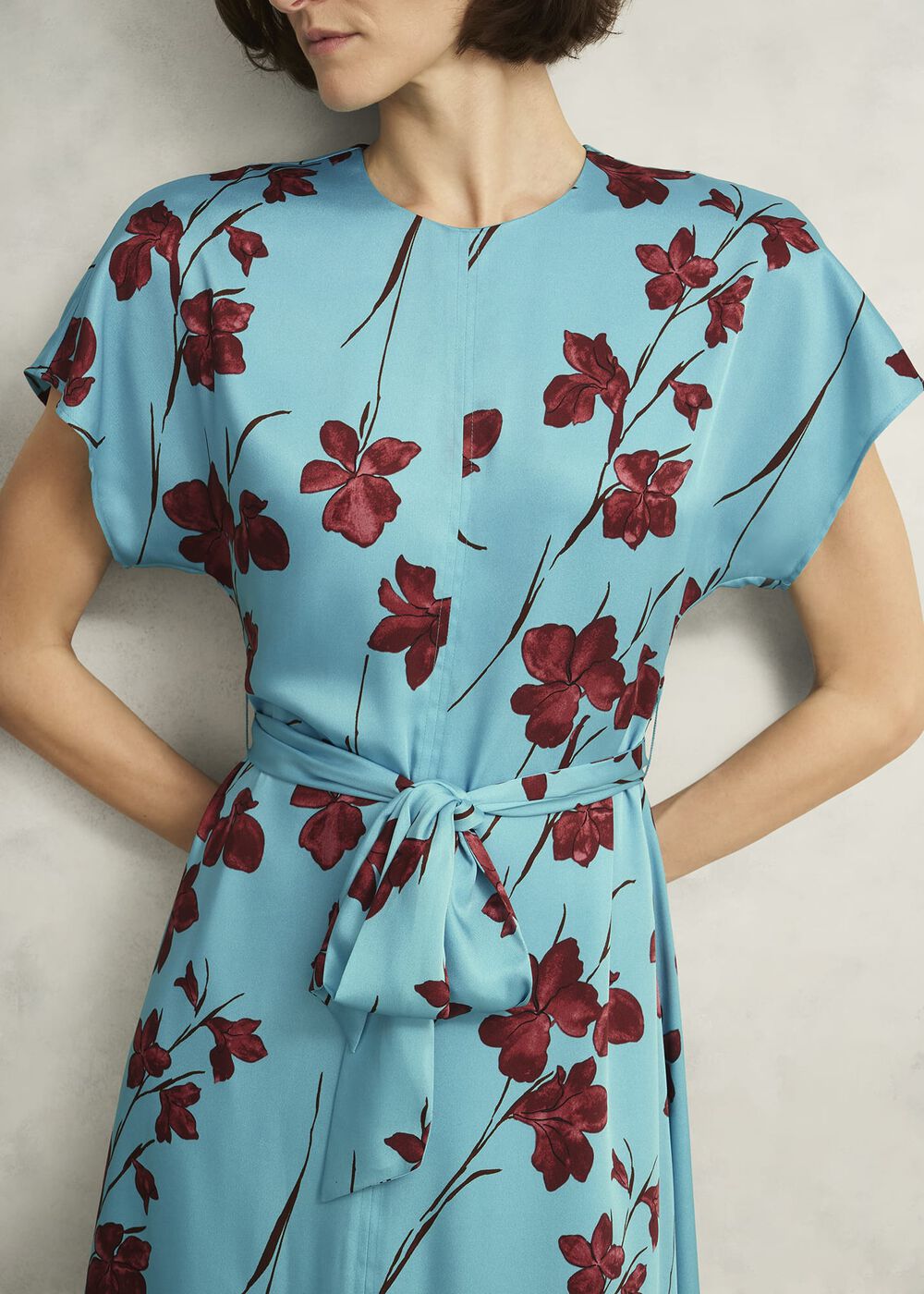 Hardwick Floral Tie Waist Dress, Blue Brown, hi-res