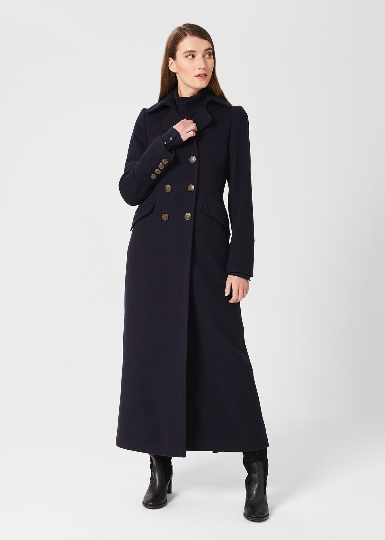 Brenna Wool Blend Maxi Coat, Navy, hi-res