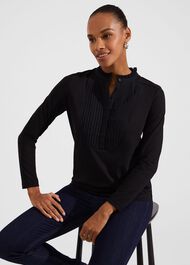 Rae Pintuck Top, Black, hi-res
