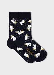 Polar Bear Sock, Navy, hi-res