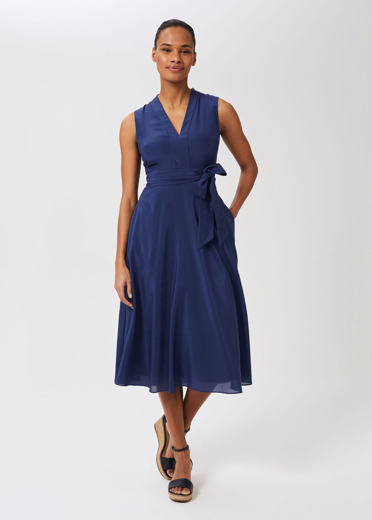 Regina Midi Dress With Silk, French Navy, hi-res