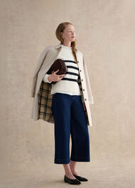 Georgie Striped Cotton Jumper, Ivory Navy, hi-res