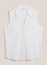Anais Cotton Slub Sleeveless Slub Shirt, White, hi-res