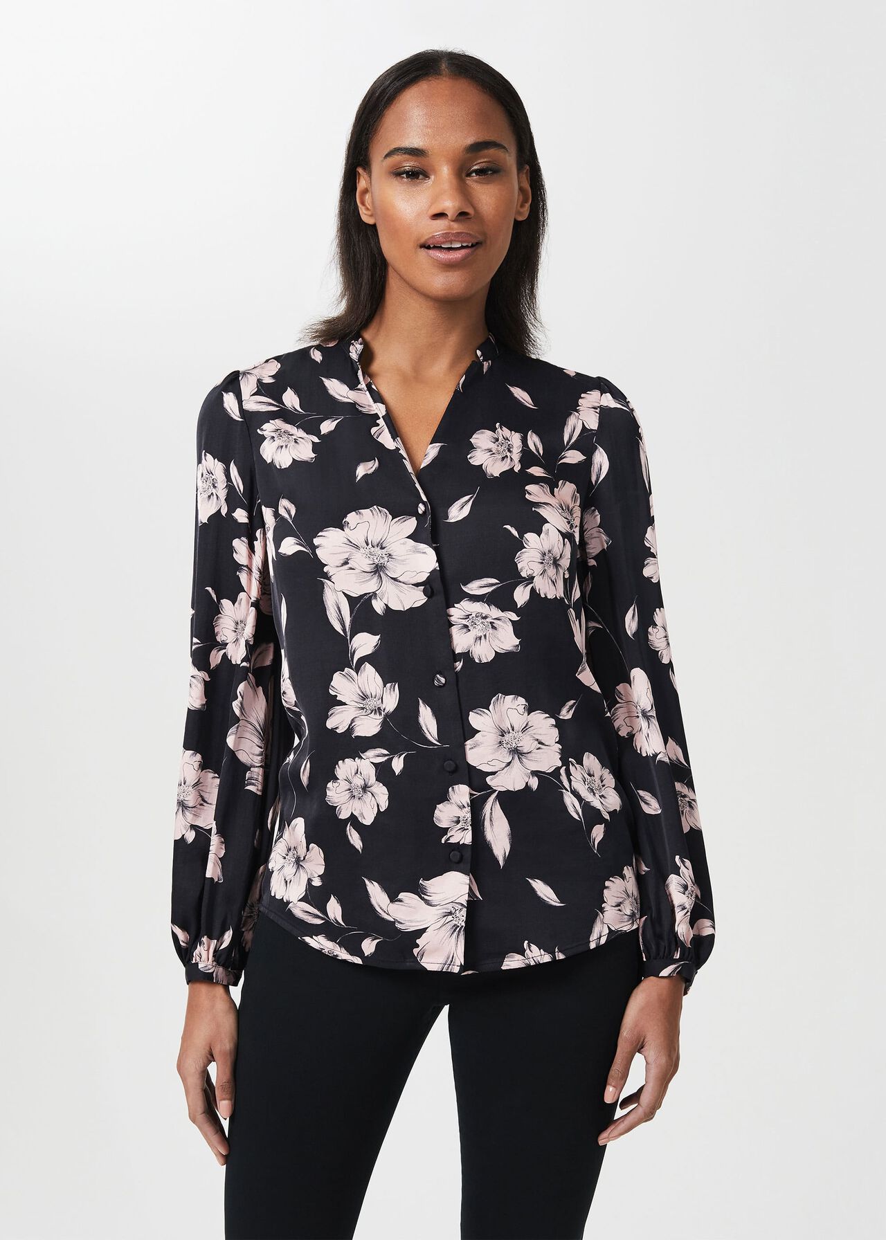 Clara Floral Blouse, Black Pink, hi-res