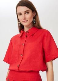 Georgiana Linen Shirt, Coral Red, hi-res