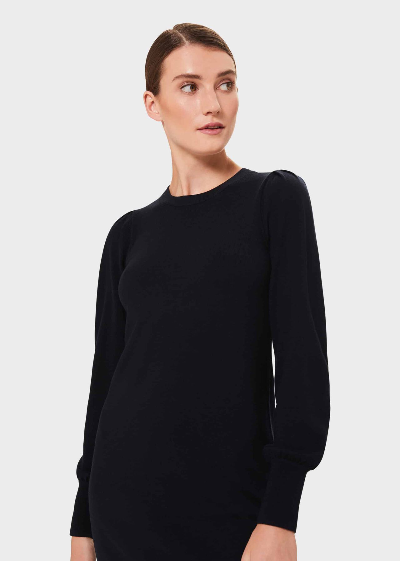 Afia Wool Blend Knitted Dress, Navy, hi-res