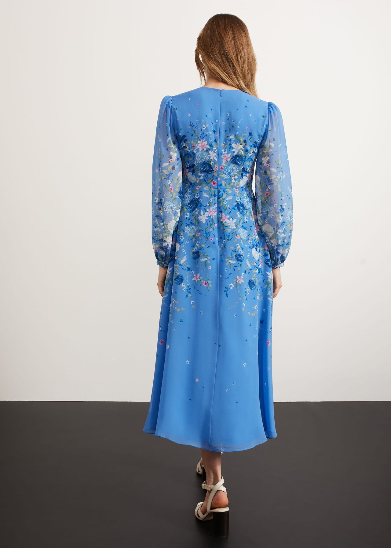 Caversham Silk Floral Dress, Blue Multi, hi-res