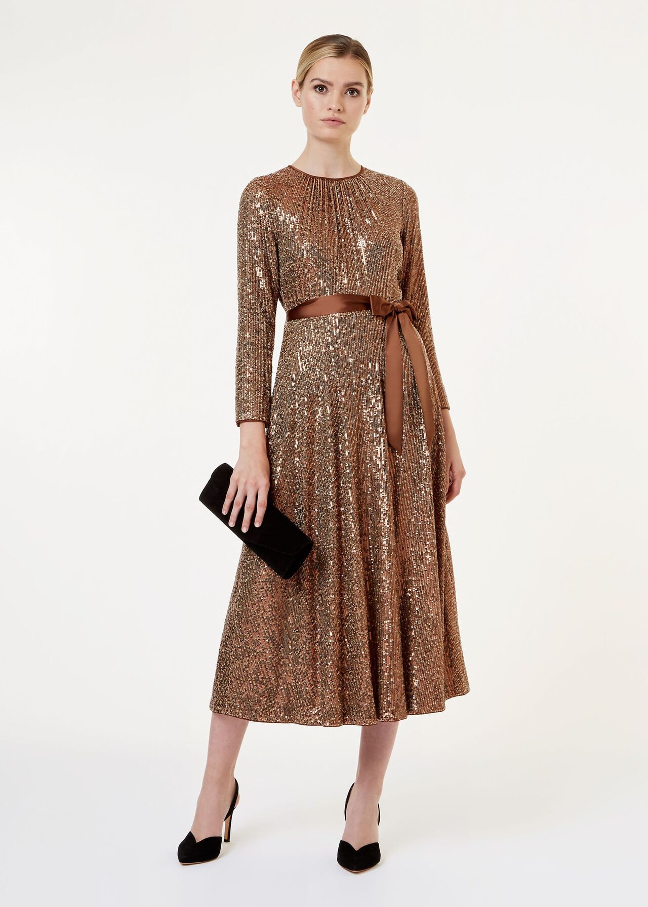 Salma Sequin Fit And Flare Dress, Copper, hi-res