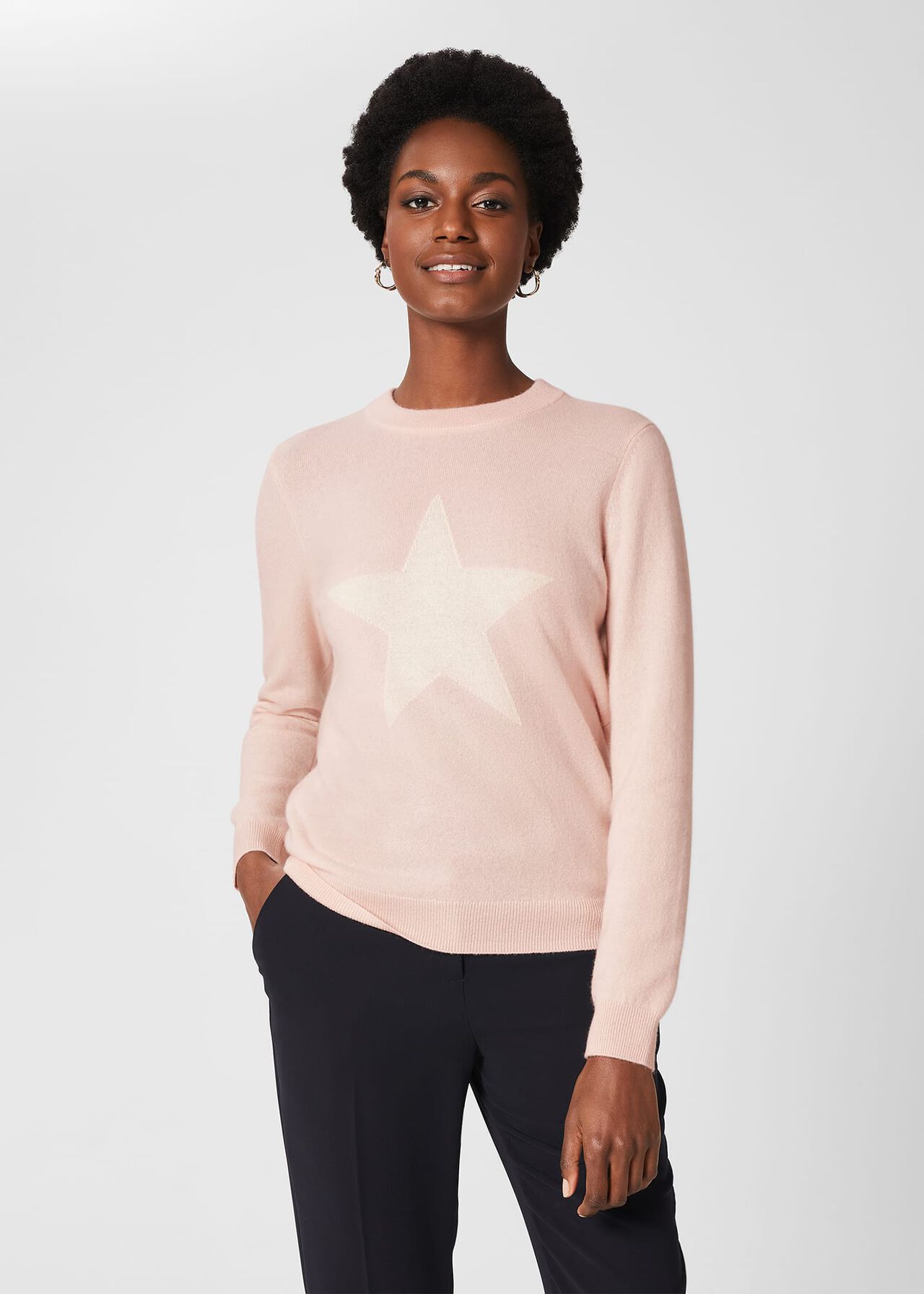 Cashmere Trudy Star Jumper, Pale Pink Ivory, hi-res