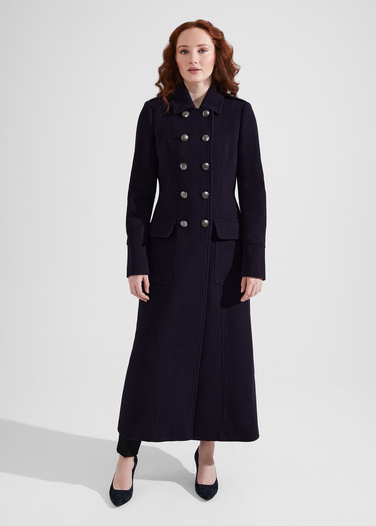 Iris Italian Wool Maxi Coat, Navy, hi-res