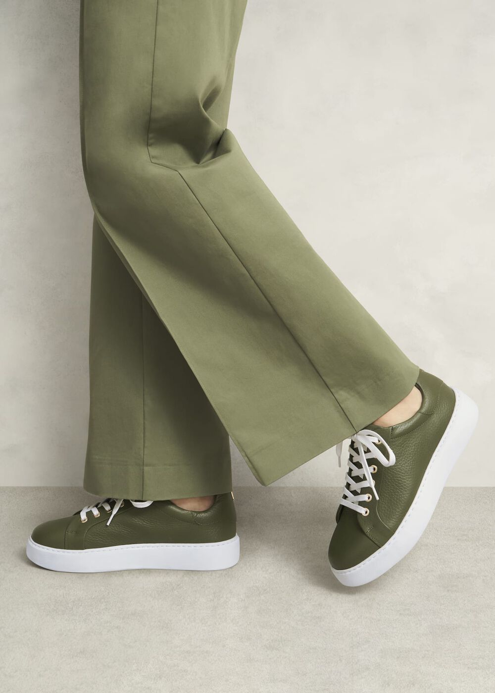 Ada Leather Trainers, Chive Green, hi-res
