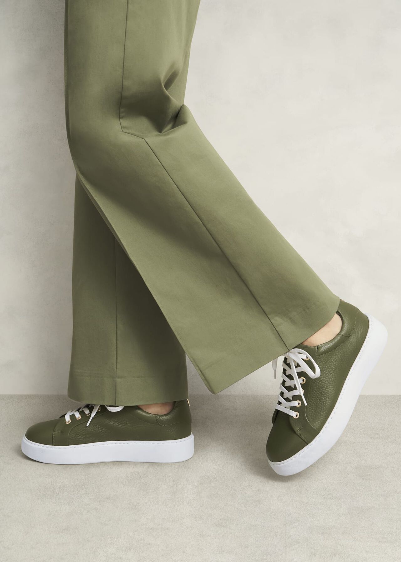 Ada Leather Trainers, Chive Green, hi-res