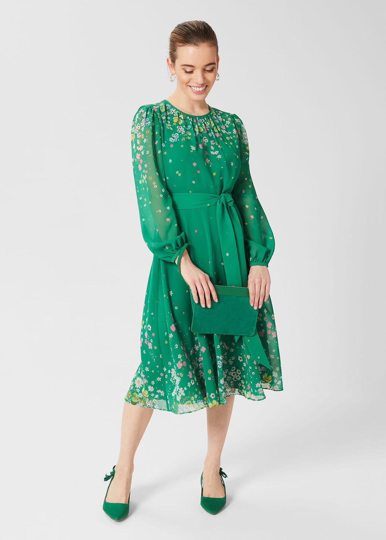 Petite Maria Floral Dress, Green Multi, hi-res