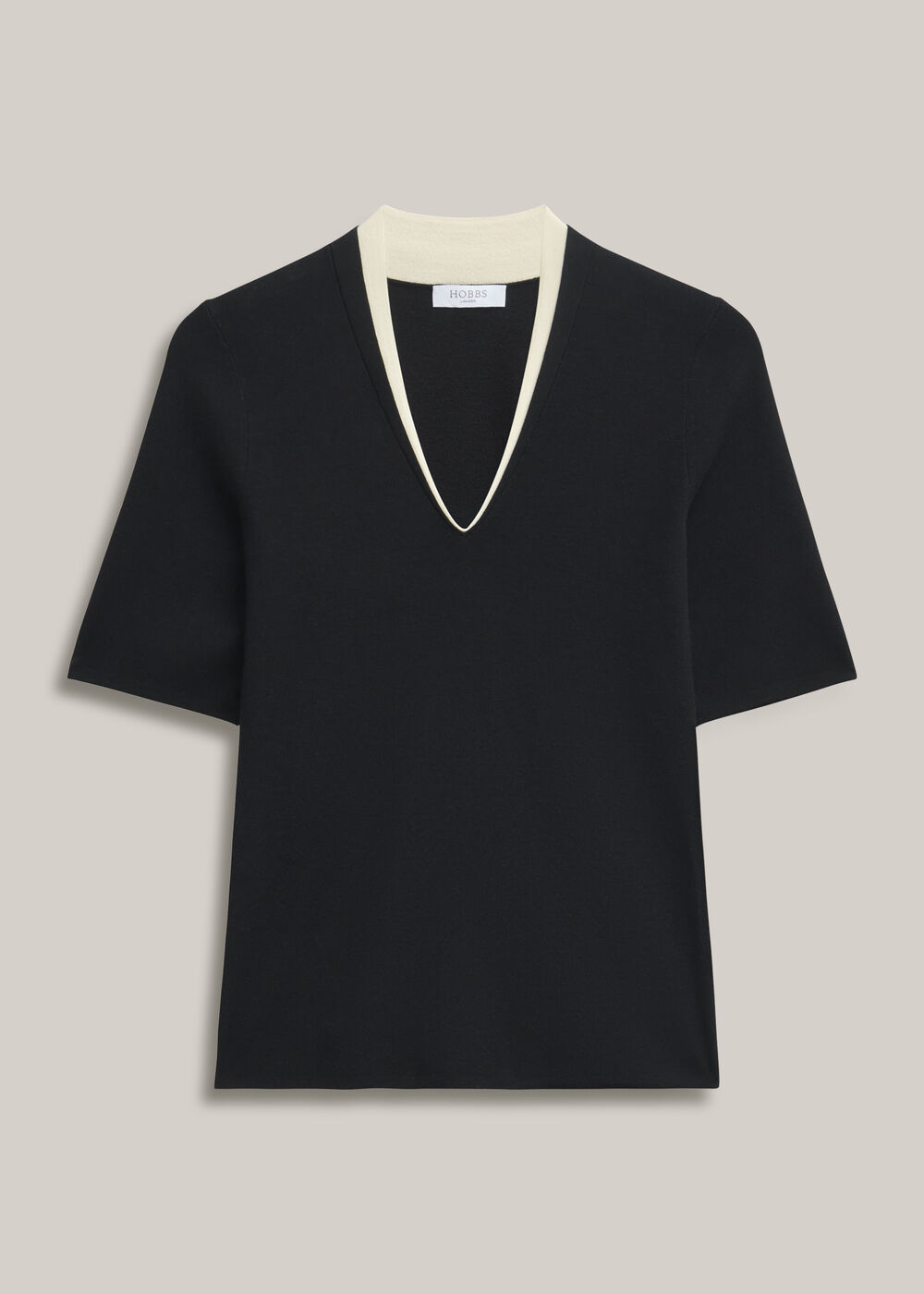 Scarlett V Neck Knitted Top, Black Cream, hi-res