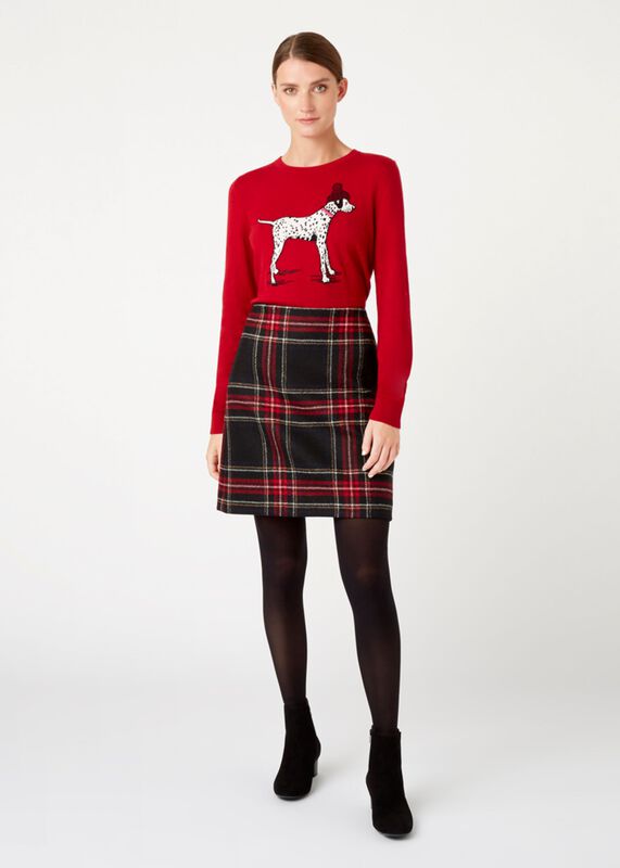 Genevieve Wool Check A Line Skirt