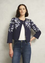 Hinton Floral Embroidered Tweed Jacket , Midnight Navy, hi-res