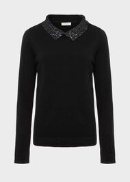 Priya Sequin Wool Cashmere Jumper, Black, hi-res