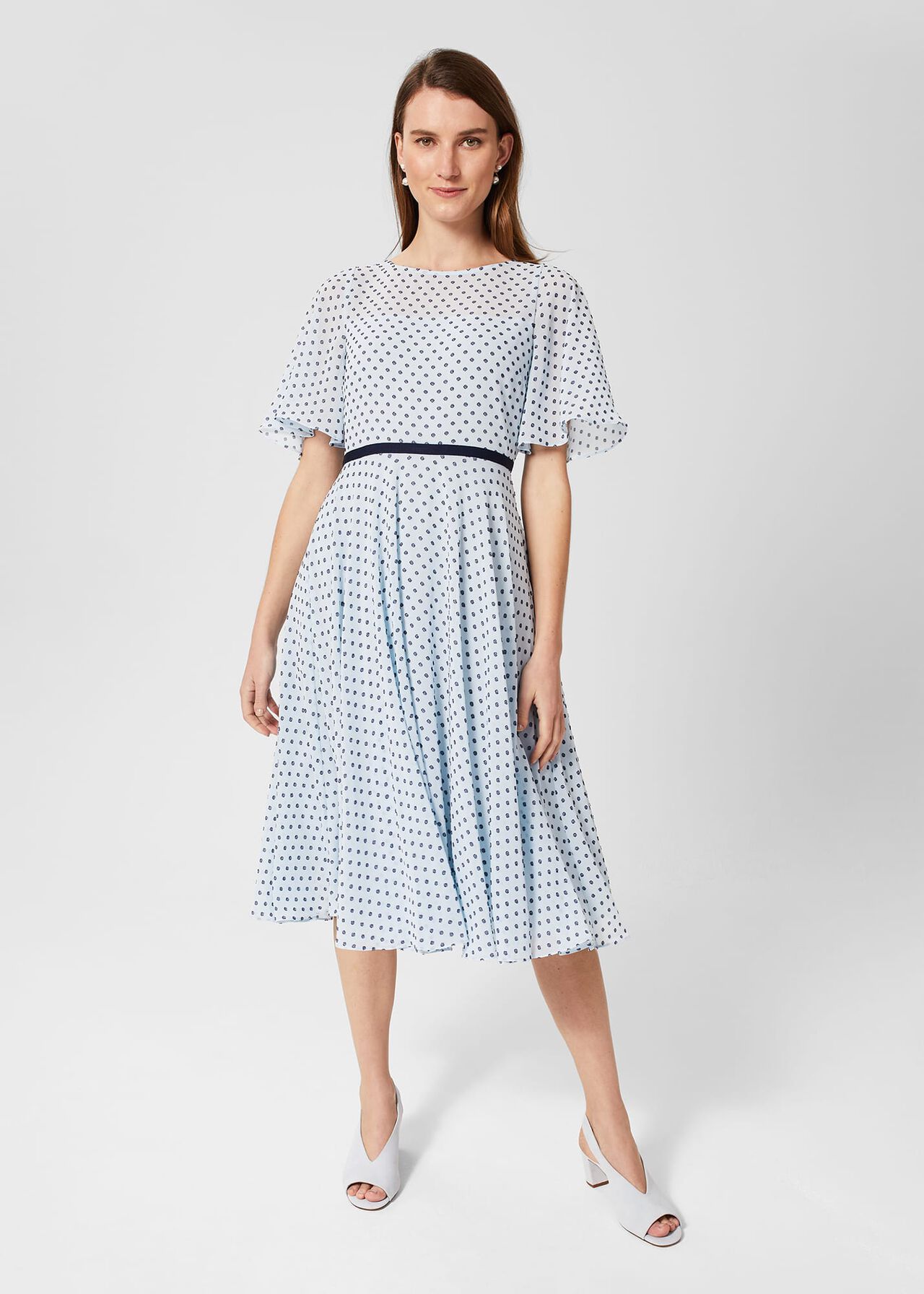 Eleanor Spot Fit And Flare Dress, Pale Blue Navy, hi-res